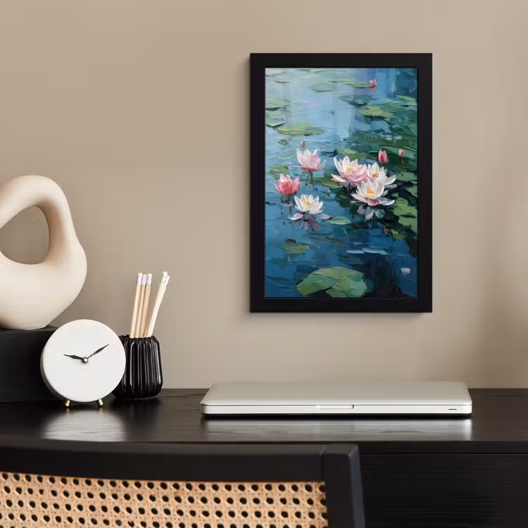 Poster met lijst - Waterlelies - Bloemen - Roze - Water — 2