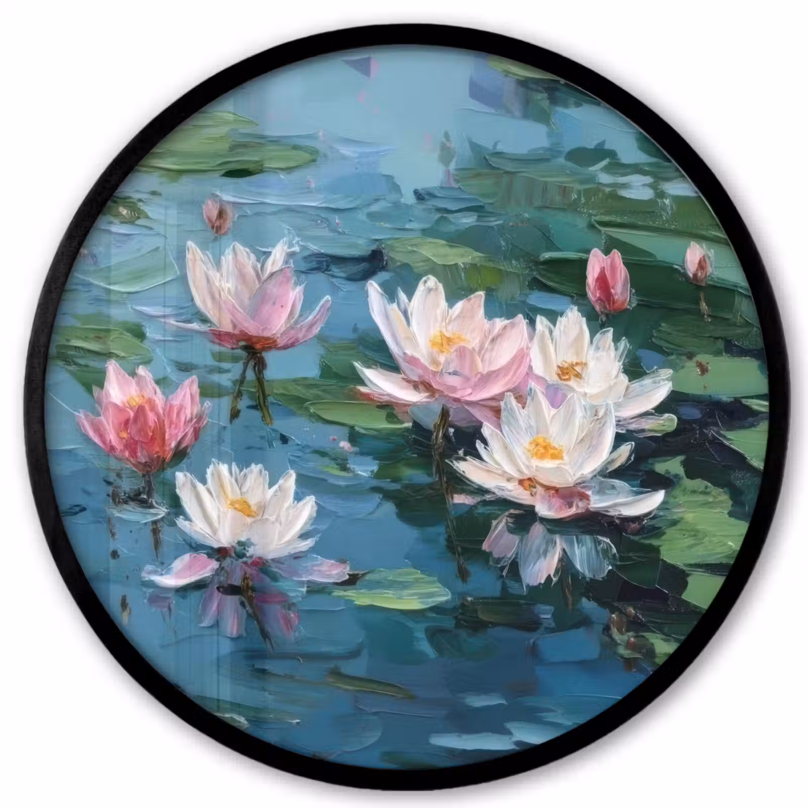 Ronde fotolijst - Waterlelies - Bloemen - Roze - Water — 1