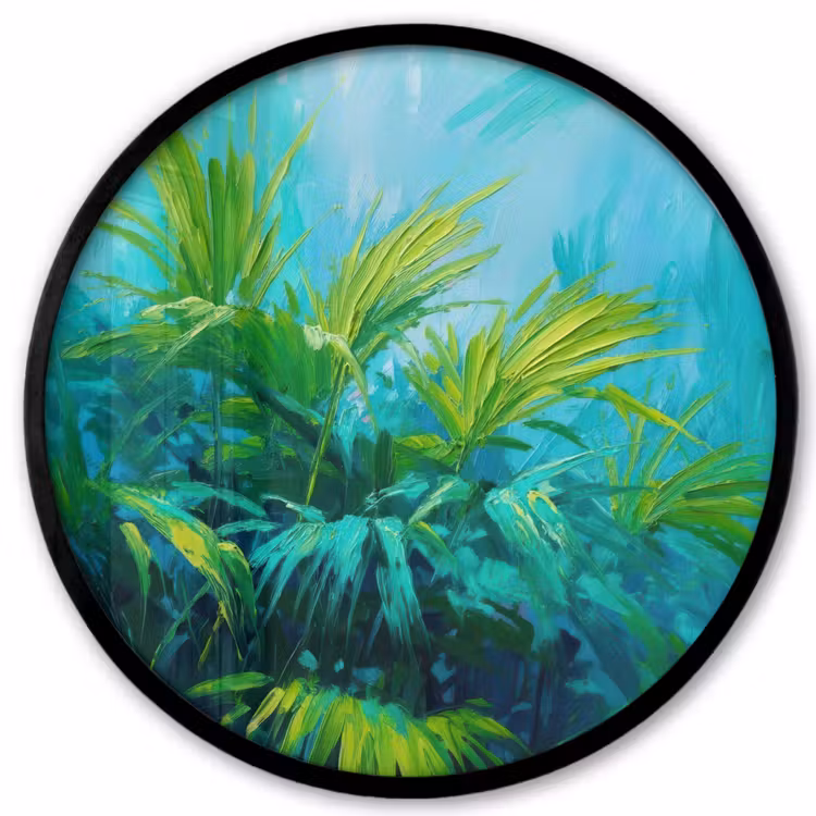 Ronde fotolijst - Bladeren - Groen - Schilderij - Abstract — 1