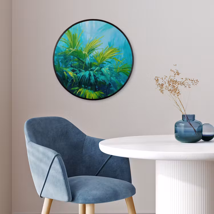 Ronde fotolijst - Bladeren - Groen - Schilderij - Abstract — 4