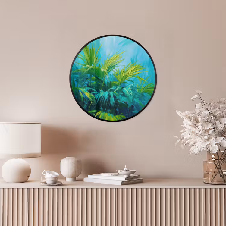 Ronde fotolijst - Bladeren - Groen - Schilderij - Abstract — 5