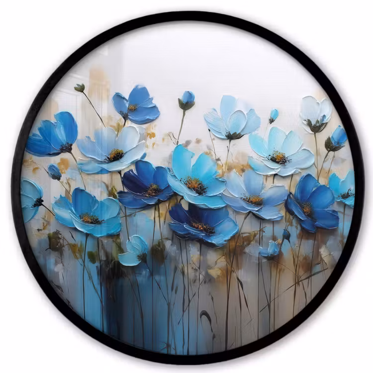 Ronde fotolijst - Bloemen - Schilderij - Blauw — 1