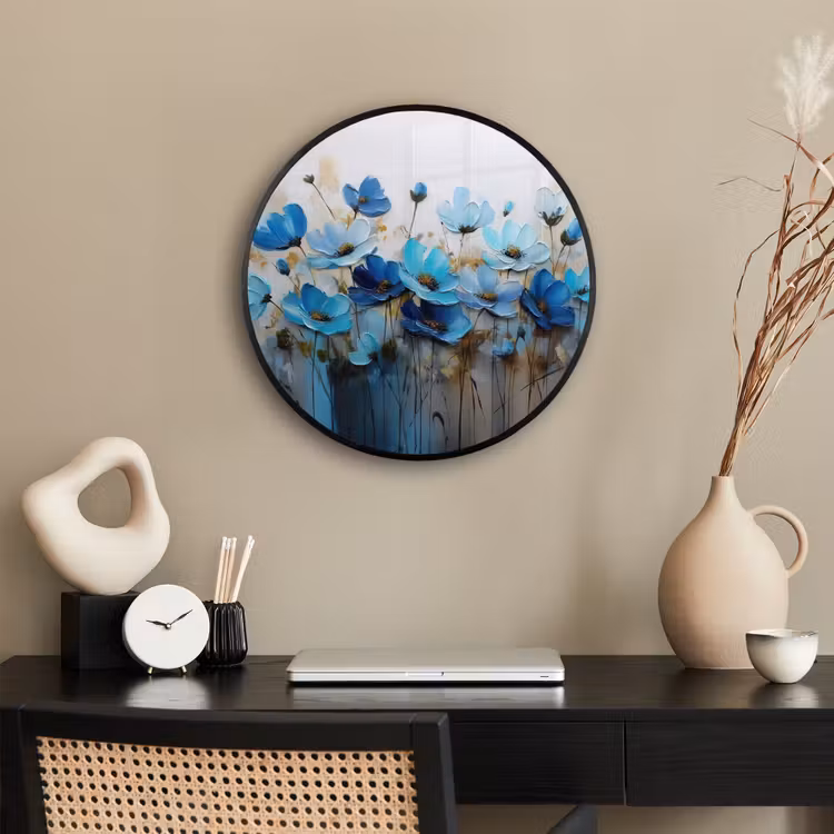 Ronde fotolijst - Bloemen - Schilderij - Blauw — 3