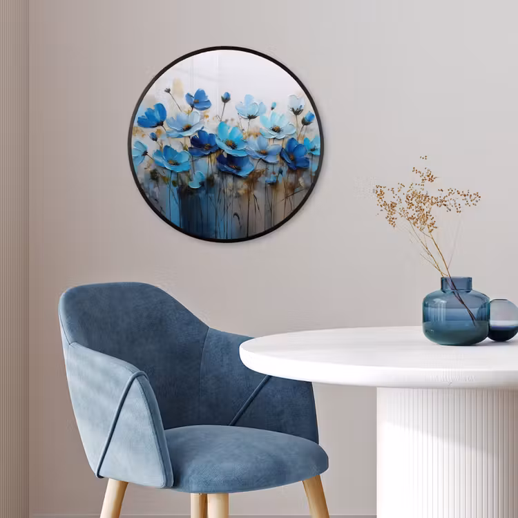 Ronde fotolijst - Bloemen - Schilderij - Blauw — 4