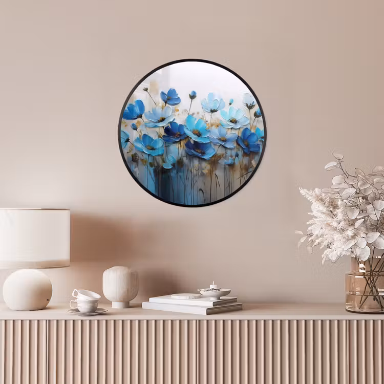 Ronde fotolijst - Bloemen - Schilderij - Blauw — 5