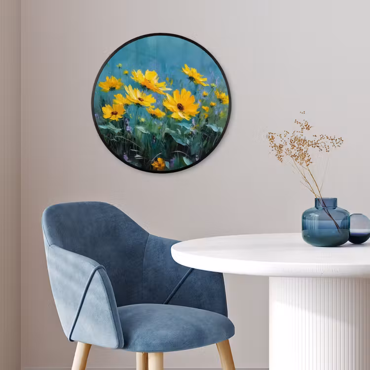 Ronde fotolijst - Penseelstreken - Bloemen - Felgeel - Abstract — 4