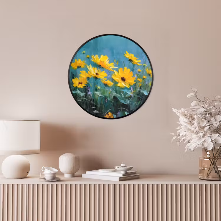 Ronde fotolijst - Penseelstreken - Bloemen - Felgeel - Abstract — 5