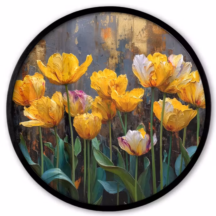 Ronde fotolijst - Tulpen - Geel - Penseelstreken - Abstract — 1