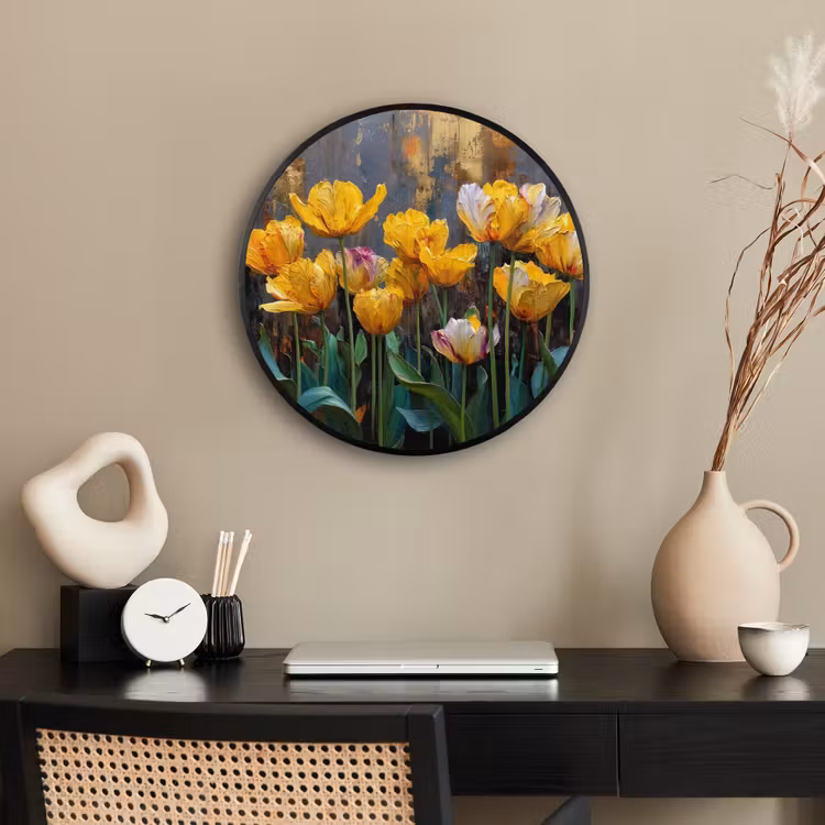 Ronde fotolijst - Tulpen - Geel - Penseelstreken - Abstract — 3