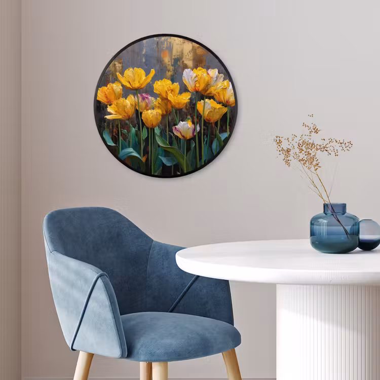 Ronde fotolijst - Tulpen - Geel - Penseelstreken - Abstract — 4