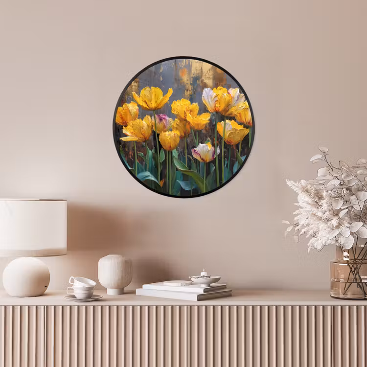 Ronde fotolijst - Tulpen - Geel - Penseelstreken - Abstract — 5