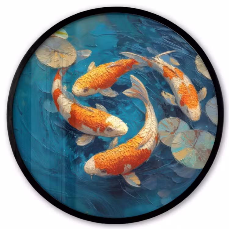 Ronde fotolijst - Vissen - Waterlelies - Oranje - Water — 1