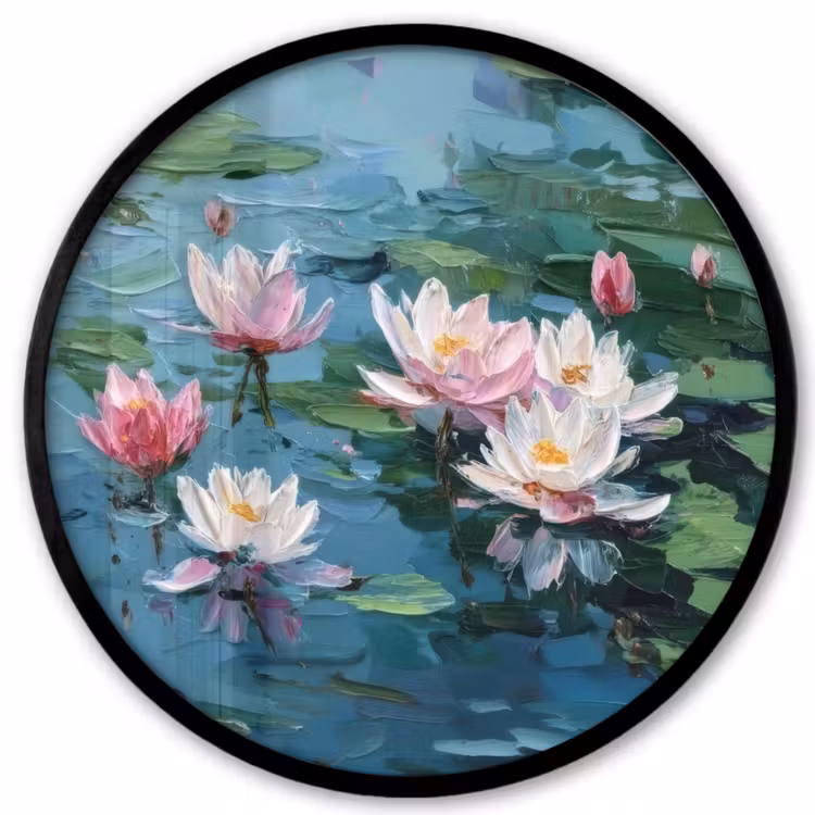 Ronde fotolijst - Waterlelies - Bloemen - Roze - Water — 1