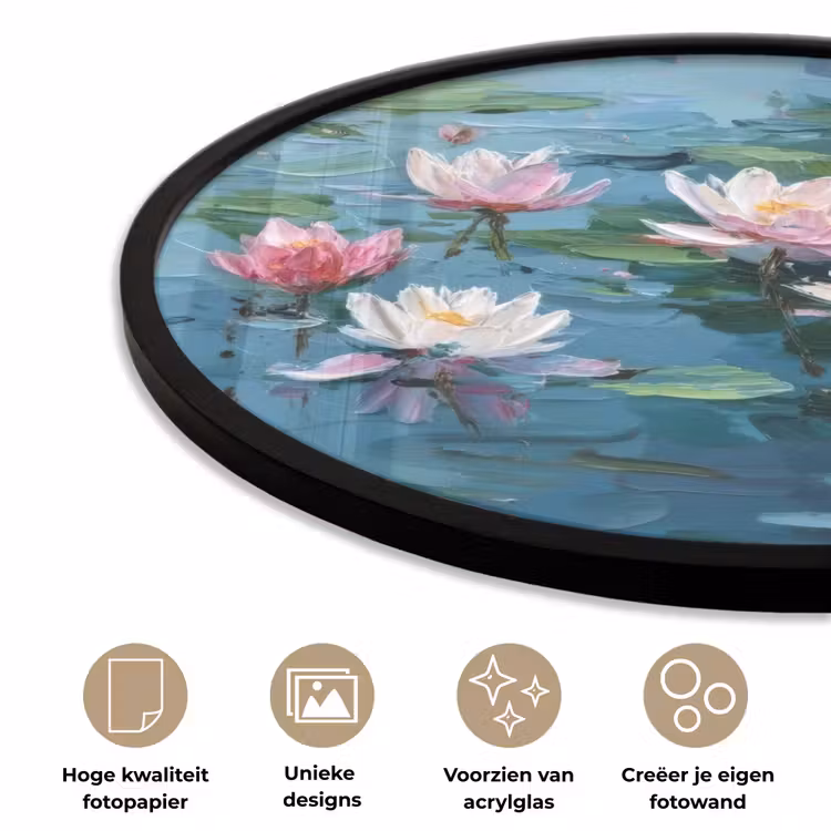 Ronde fotolijst - Waterlelies - Bloemen - Roze - Water — 2