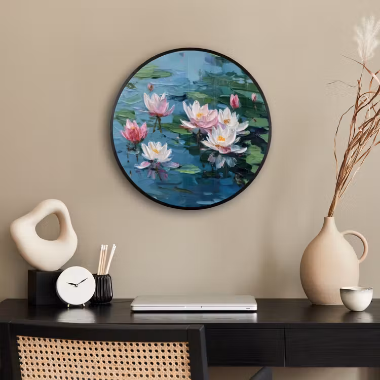 Ronde fotolijst - Waterlelies - Bloemen - Roze - Water — 3