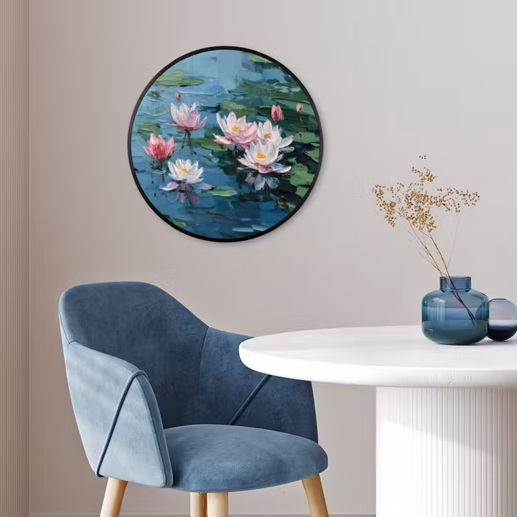 Ronde fotolijst - Waterlelies - Bloemen - Roze - Water — 4