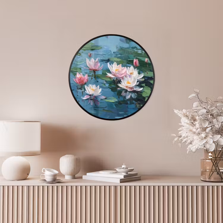 Ronde fotolijst - Waterlelies - Bloemen - Roze - Water — 5