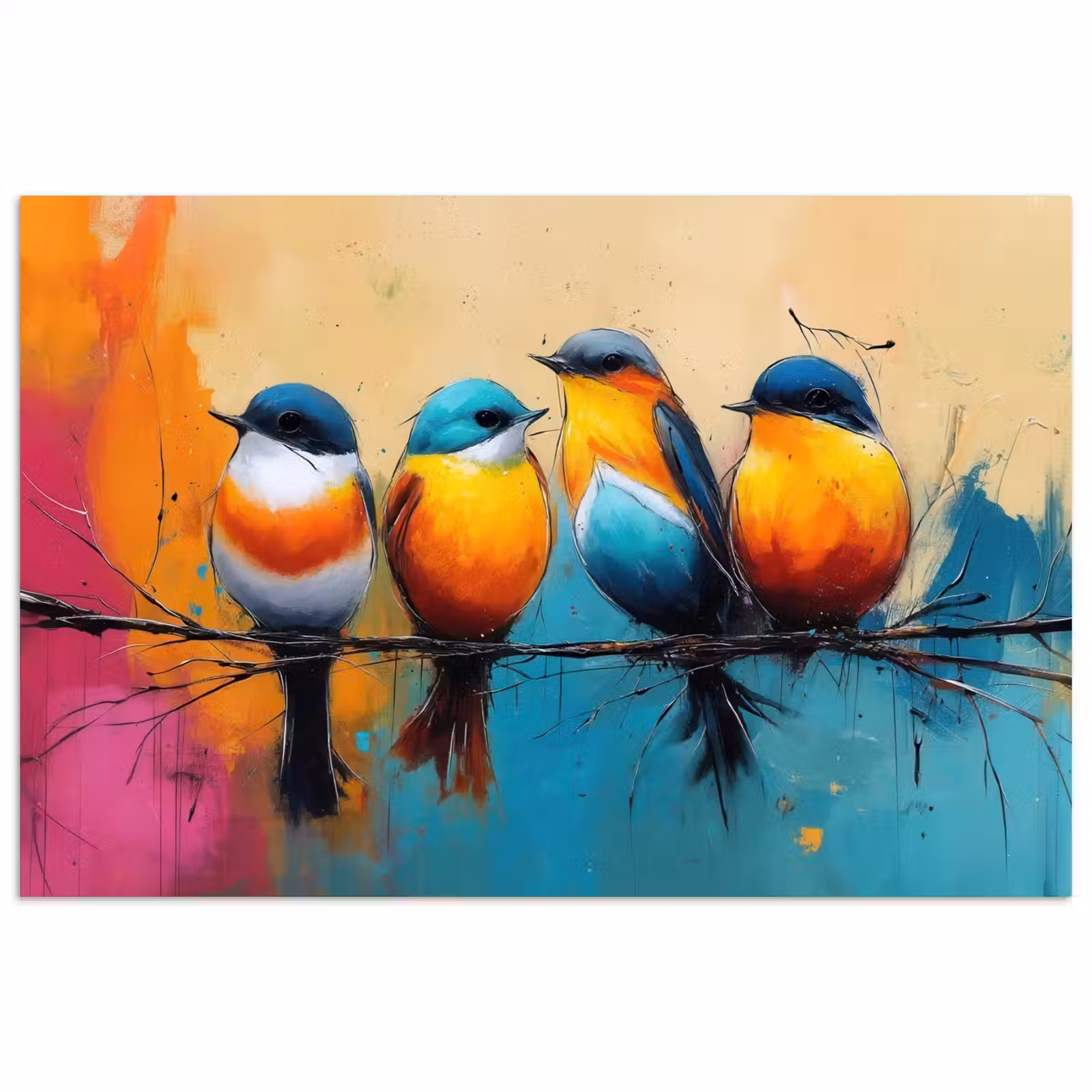 Poster – Vogels - Kleurrijk - Tak - Abstract — 1
