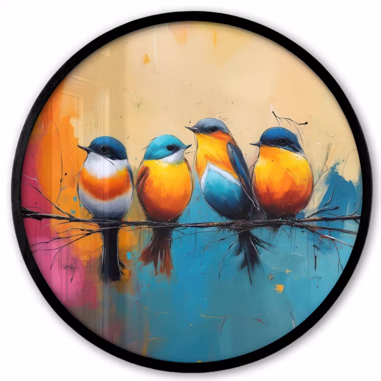 Ronde fotolijst - Vogels - Kleurrijk - Tak - Abstract — 1