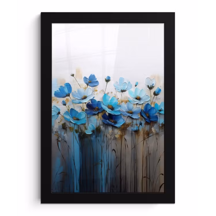 Poster met lijst - Bloemen - Schilderij - Blauw — 1