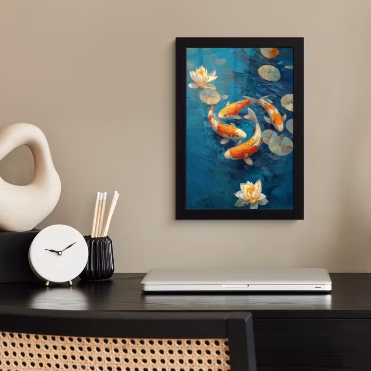 Poster met lijst - Vissen - Waterlelies - Oranje - Water — 2