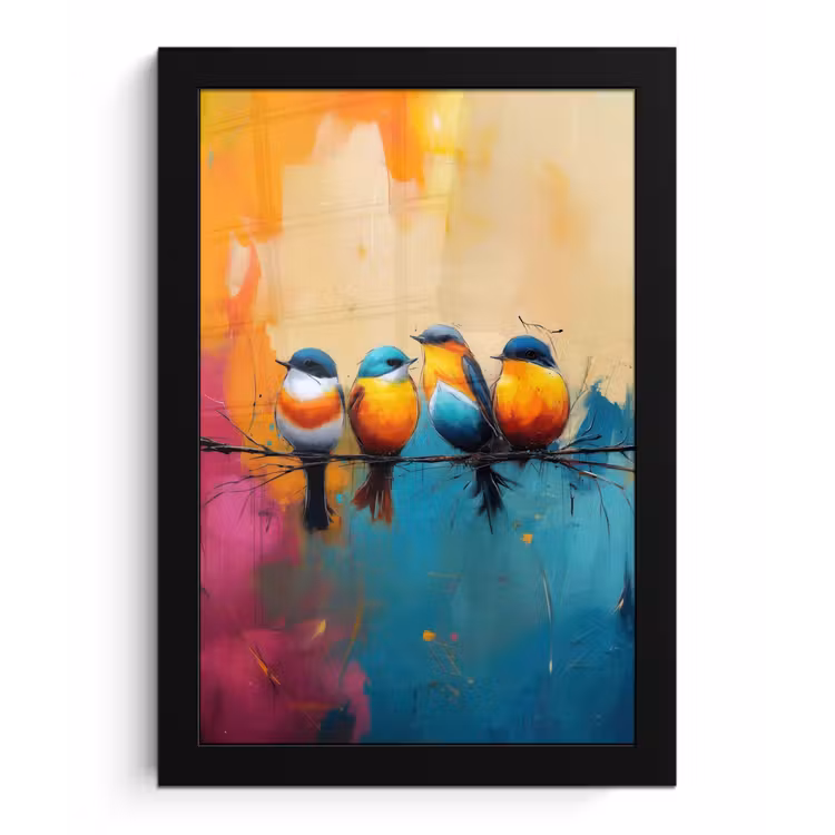 Poster met lijst - Vogels - Kleurrijk - Tak - Abstract — 1
