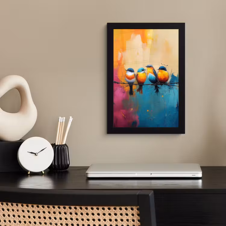 Poster met lijst - Vogels - Kleurrijk - Tak - Abstract — 2