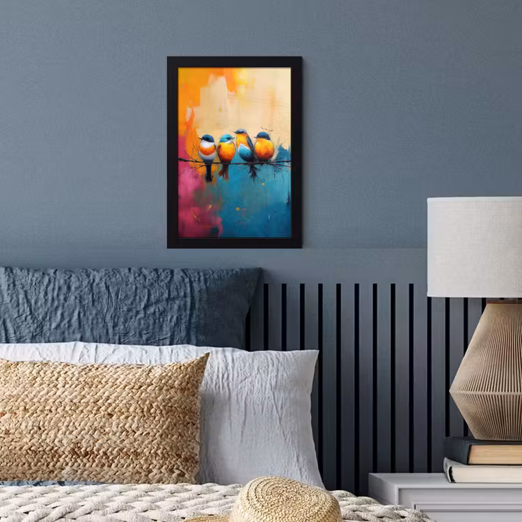 Poster met lijst - Vogels - Kleurrijk - Tak - Abstract — 3