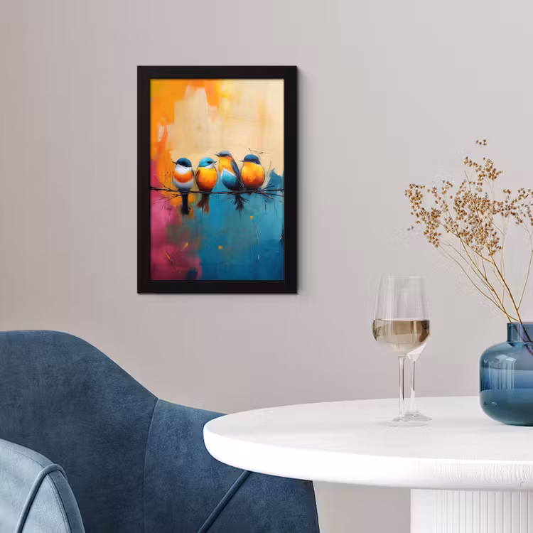 Poster met lijst - Vogels - Kleurrijk - Tak - Abstract — 4