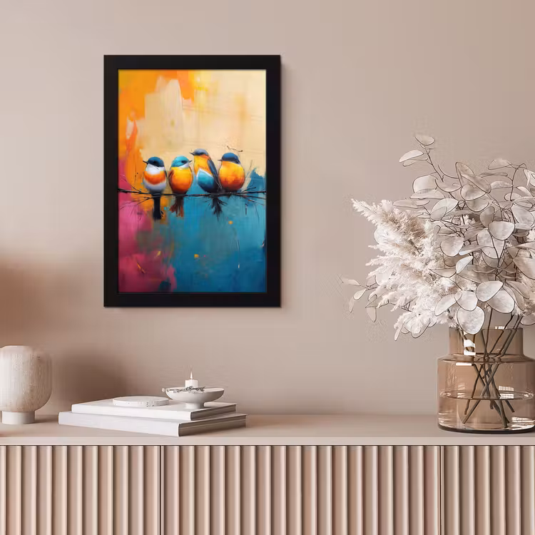 Poster met lijst - Vogels - Kleurrijk - Tak - Abstract — 5