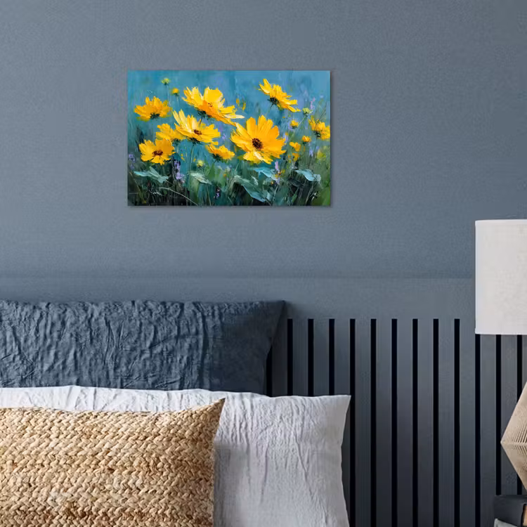 Poster – Penseelstreken - Bloemen - Felgeel - Abstract — 3
