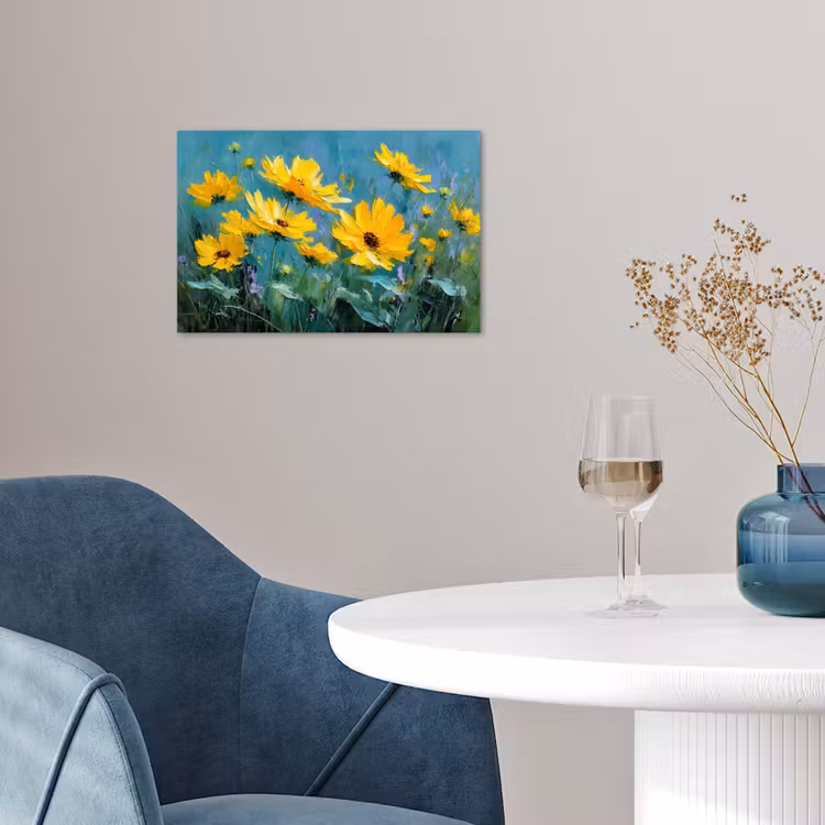 Poster – Penseelstreken - Bloemen - Felgeel - Abstract — 4