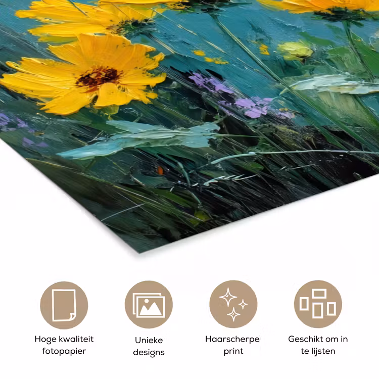 Poster – Penseelstreken - Bloemen - Felgeel - Abstract — 5