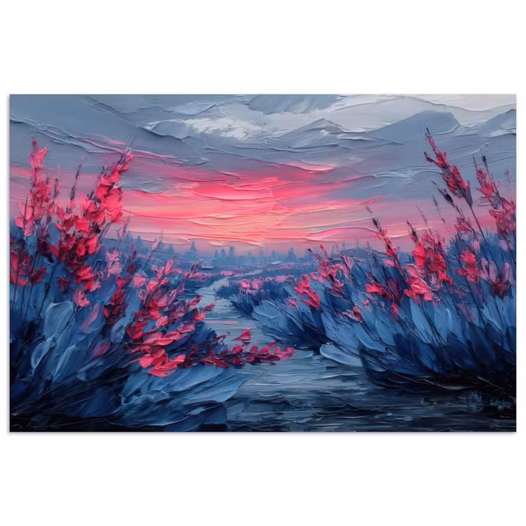 Poster – Schilderij - Zonsondergang - Bloemen - Rivier — 1