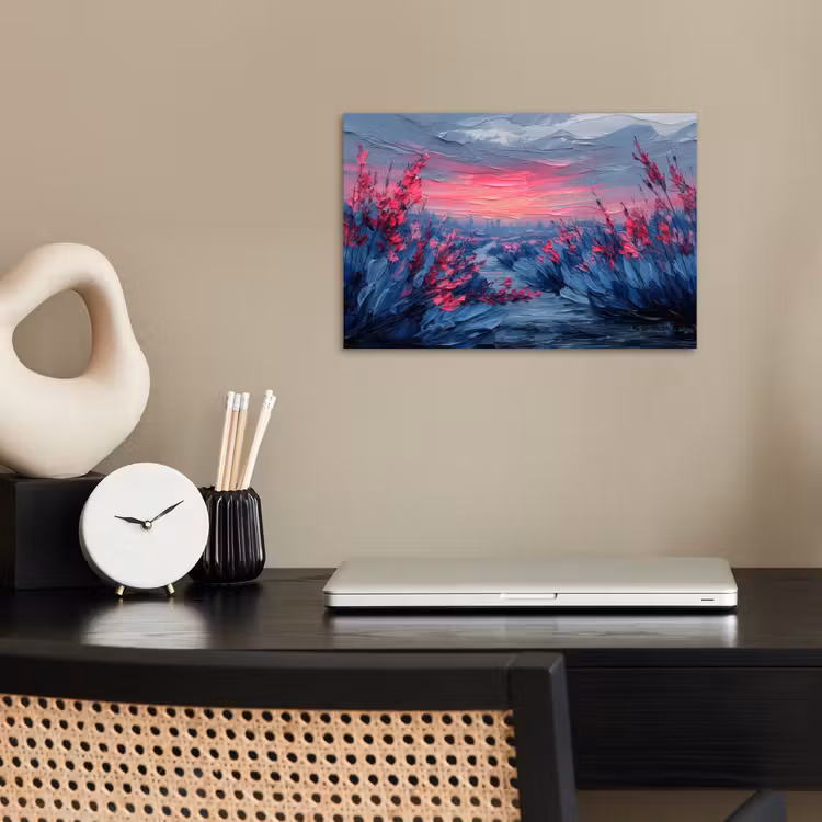 Poster – Schilderij - Zonsondergang - Bloemen - Rivier — 2