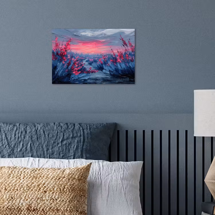 Poster – Schilderij - Zonsondergang - Bloemen - Rivier — 3