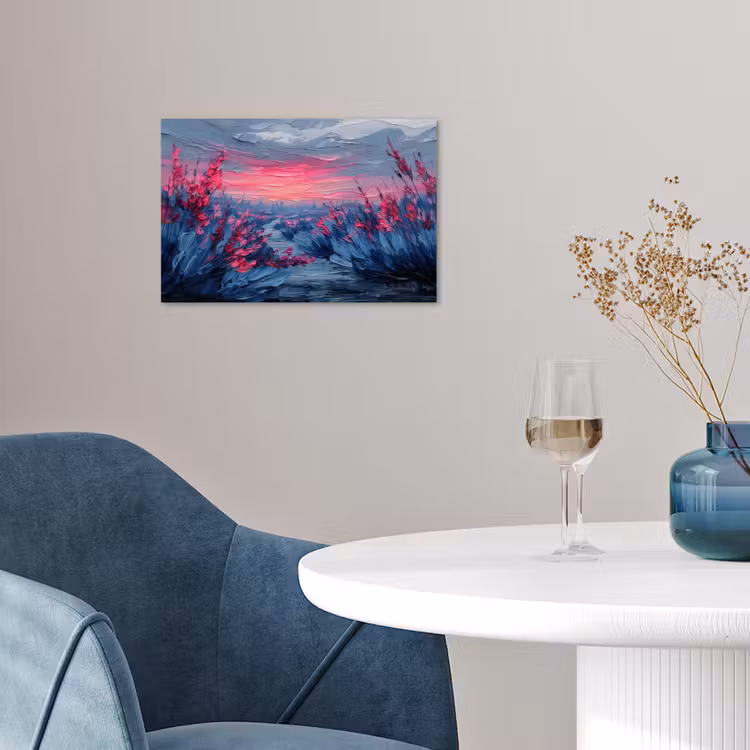 Poster – Schilderij - Zonsondergang - Bloemen - Rivier — 4
