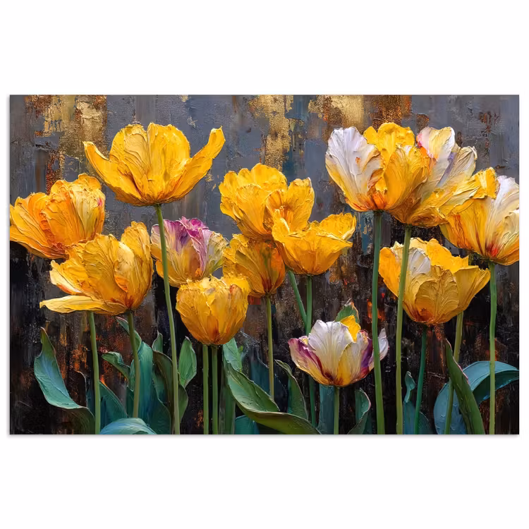 Poster – Tulpen - Geel - Penseelstreken - Abstract — 1