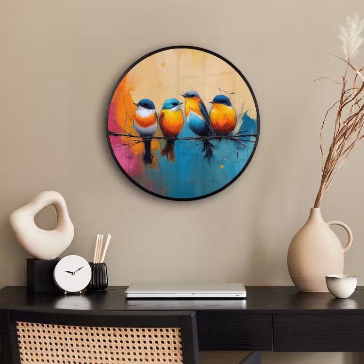 Ronde fotolijst - Vogels - Kleurrijk - Tak - Abstract — 3