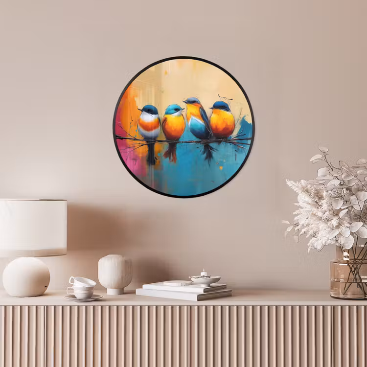 Ronde fotolijst - Vogels - Kleurrijk - Tak - Abstract — 5