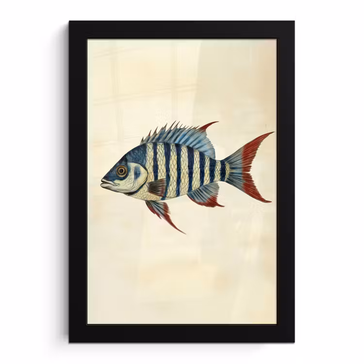 Poster met lijst - Gestreept - Donkerblauw - Rugvin - Vis — 1