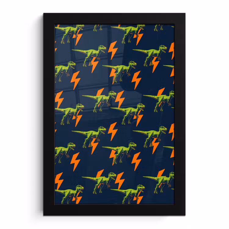 Poster met lijst - Dinosaurussen met Bliksemschichten