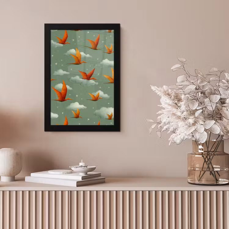 Poster met lijst - Pterodactylus Patroon Wolken Sterren — 5
