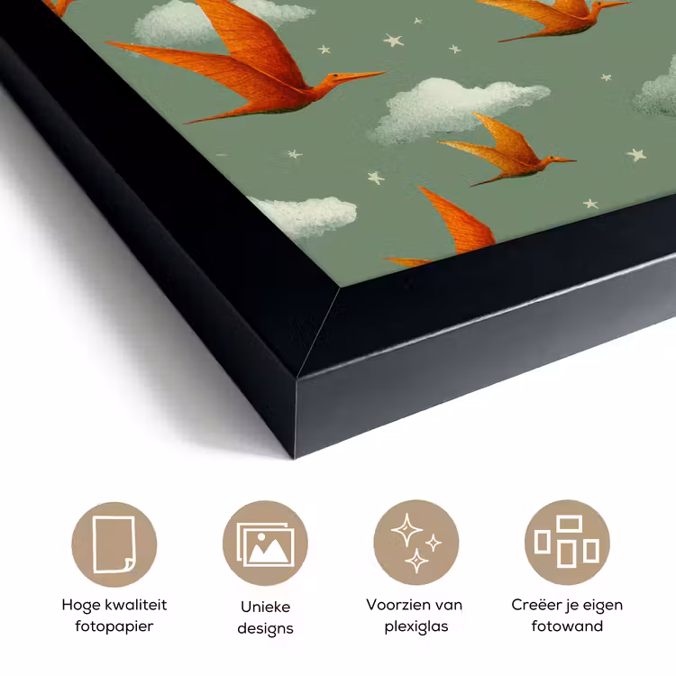 Poster met lijst - Pterodactylus Patroon Wolken Sterren — 6