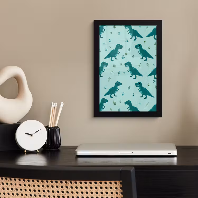 Poster met lijst - Dinosaurussen Patroon Mintgroen — 2