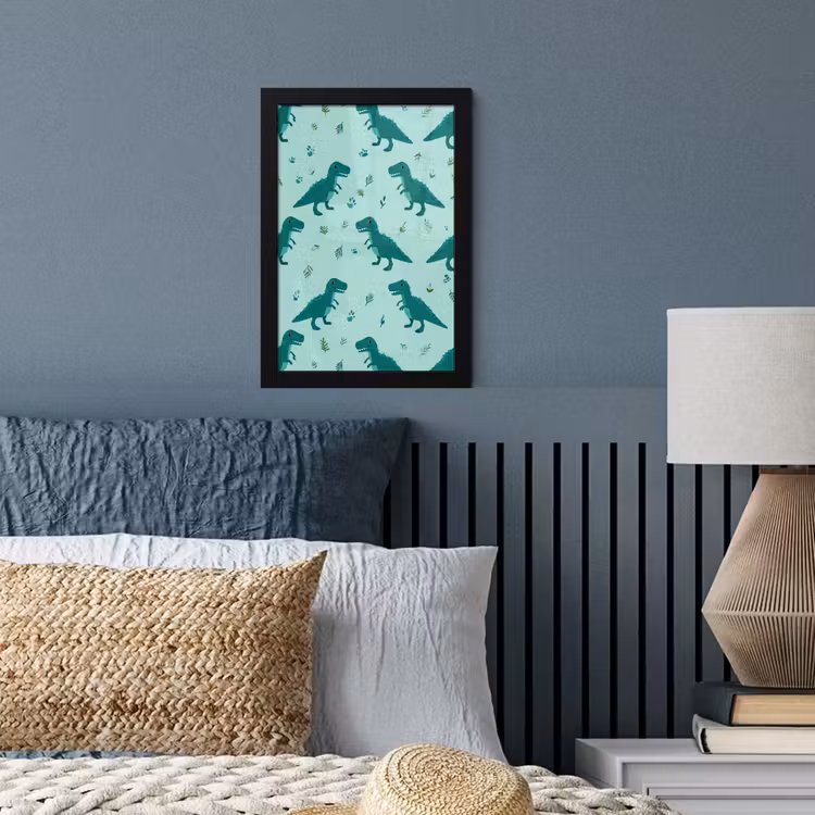 Poster met lijst - Dinosaurussen Patroon Mintgroen — 3
