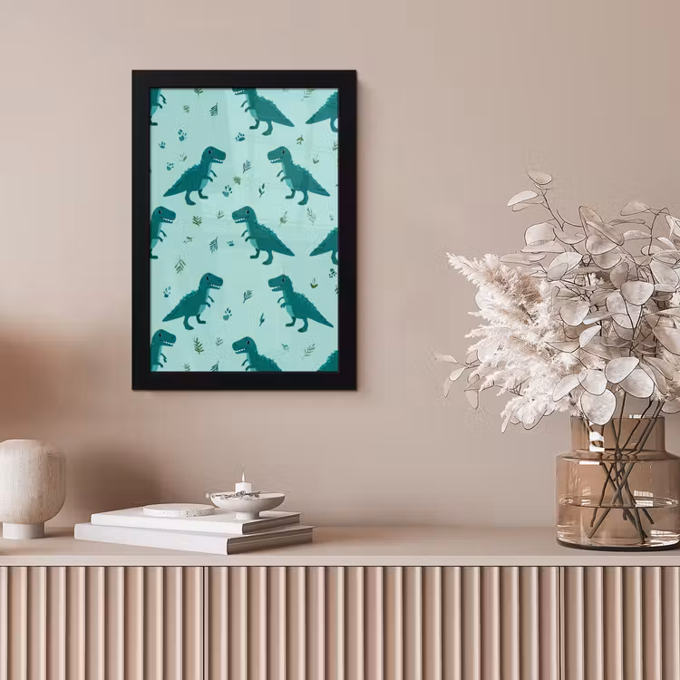 Poster met lijst - Dinosaurussen Patroon Mintgroen — 5