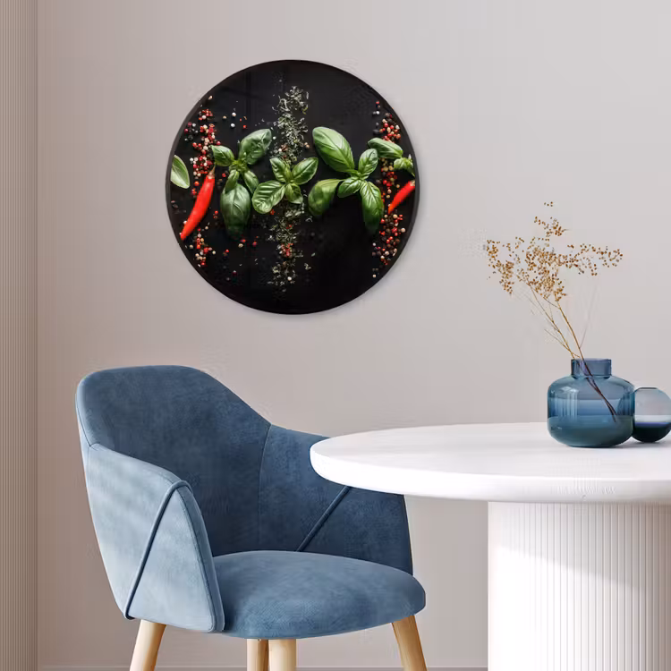 Ronde fotolijst - Chilipepers - Basilicum - Blaadjes - Rood — 4