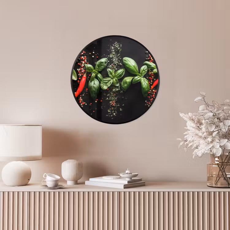 Ronde fotolijst - Chilipepers - Basilicum - Blaadjes - Rood — 5