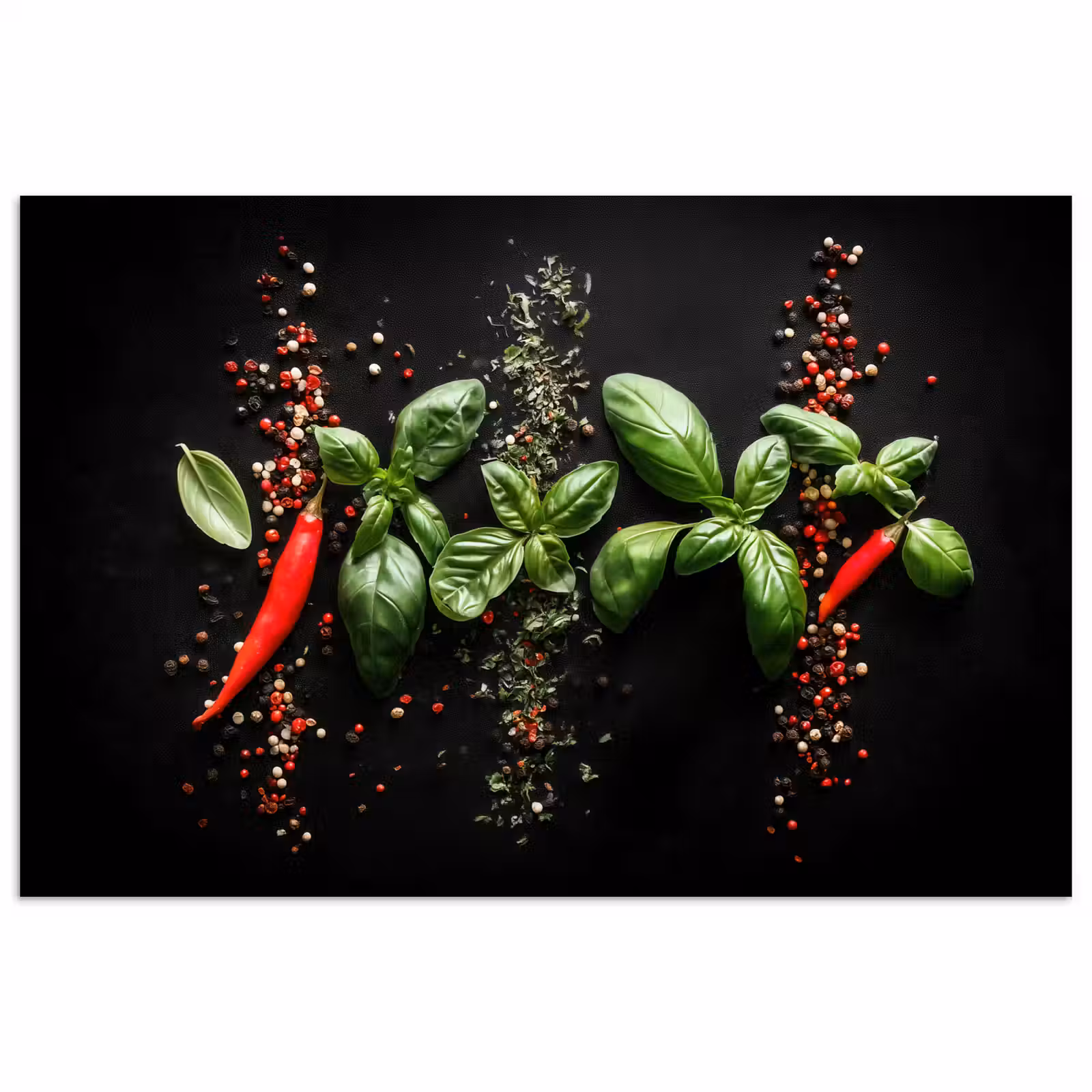 Poster – Chilipepers - Basilicum - Blaadjes - Rood — 1